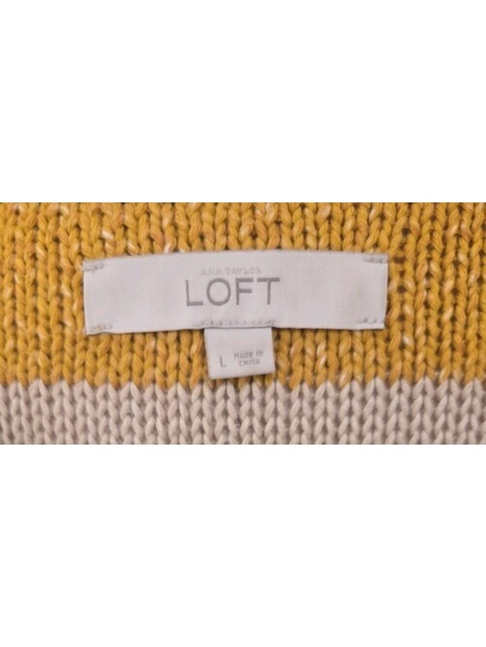 LOFT Large Double Breasted Round Neck Yellow Beige Striped Cardigan Band Sweater - Picture 4 of 5